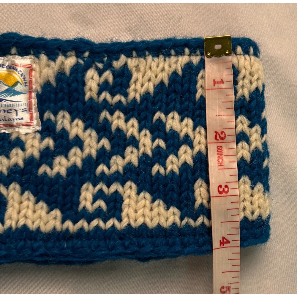 US Sherpa International Wool Fleece Lined Headband Blue Knit Nepal Ear Warmer